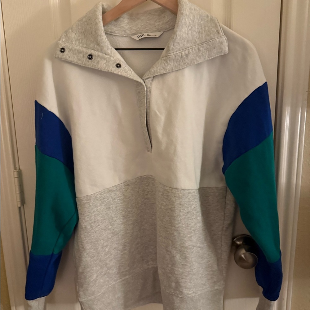 DSG Women’s Color Block Quarter-Button Up Sweater - White, Gray, Blue, and Green